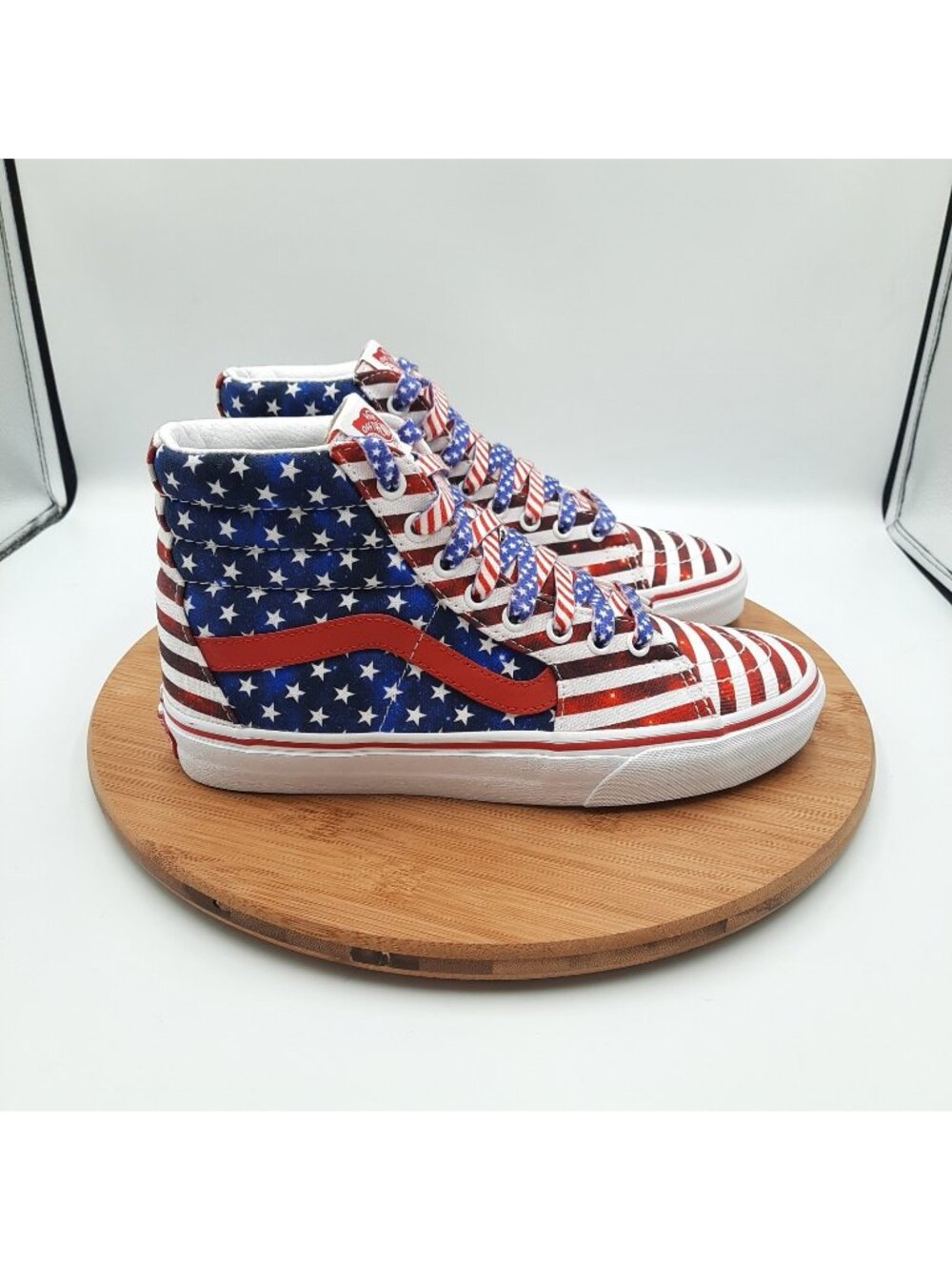 Vans Customs Sk8 Hi Womens 8 Shoes Red White Blue American Flag Skate Sneakers